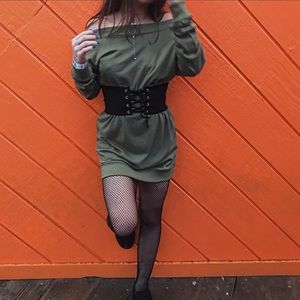 off shoulder dress green